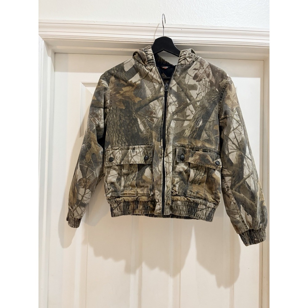 Outfitters Ridge Realtree Hardwoods Camo Jacket Hooded Youth XL 14-16 Bomber